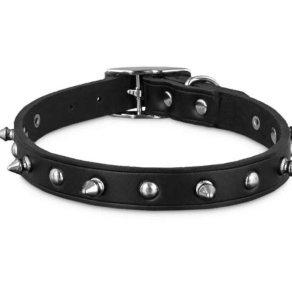 Bond & Co. Black Leather Spike Collar 18-21”